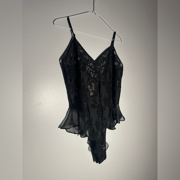 vintage victoria’s secret gold label black ruffle bodysuit size medium - Picture 2 of 8